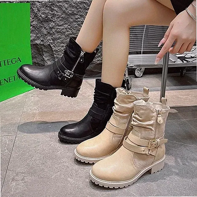 Damen Stiefeletten Biker Boots Stiefel leicht gefüttert Schnalle 2520 Neu