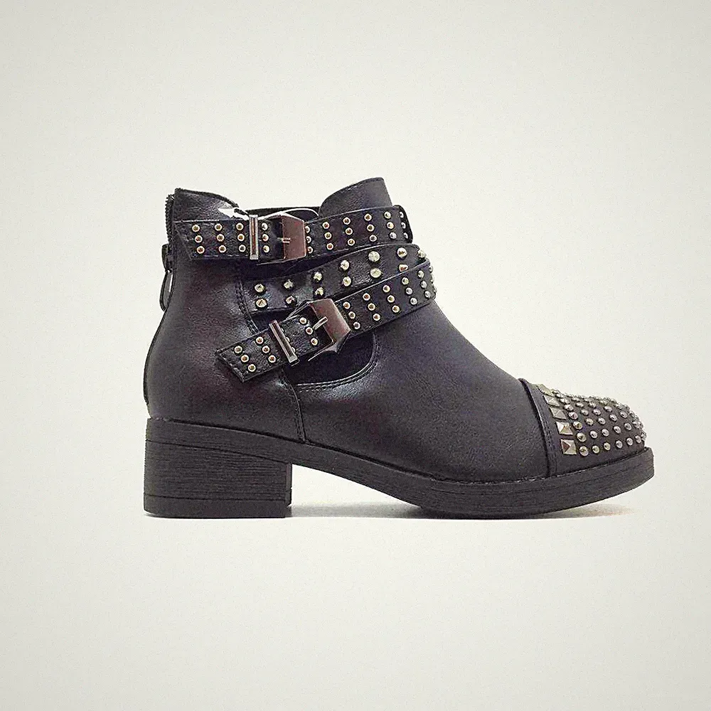 Damen Stiefeletten Boots Nieten Schnallen Gr.36,38
