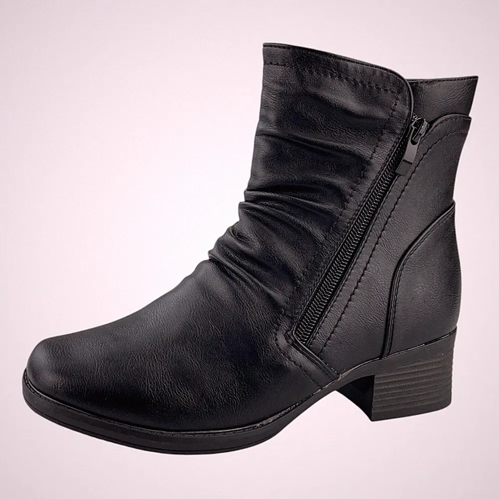 Damen Stiefeletten Boots Stiefel Leicht Gefüttert Blockabsatz Leder-Optik 37-41