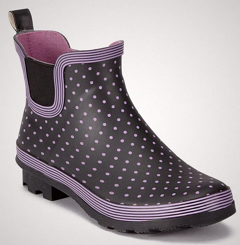 Damen-Stiefeletten gepunktet wasserdicht Gummi Regenstiefel Festivalschuh