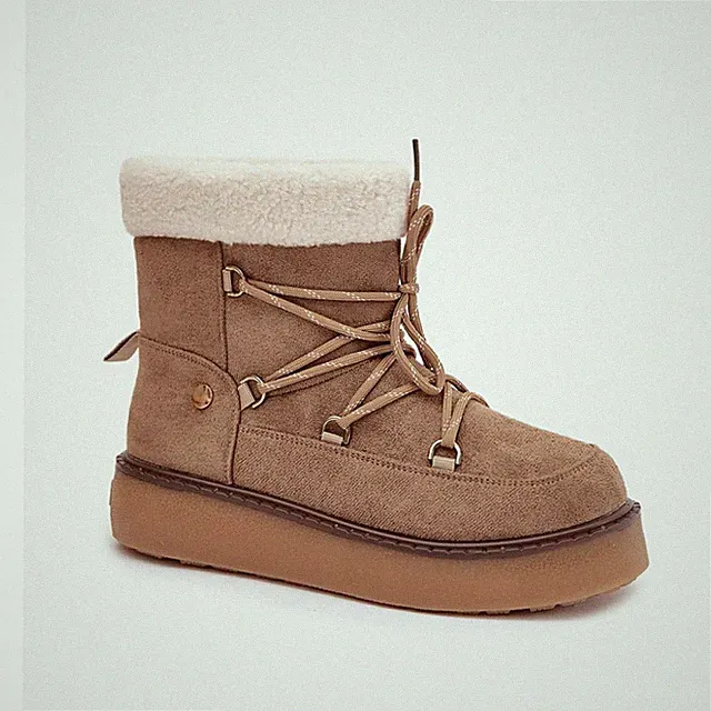 Damen Stiefeletten Kunstfell Schnürung Wasserdicht Schneestiefel