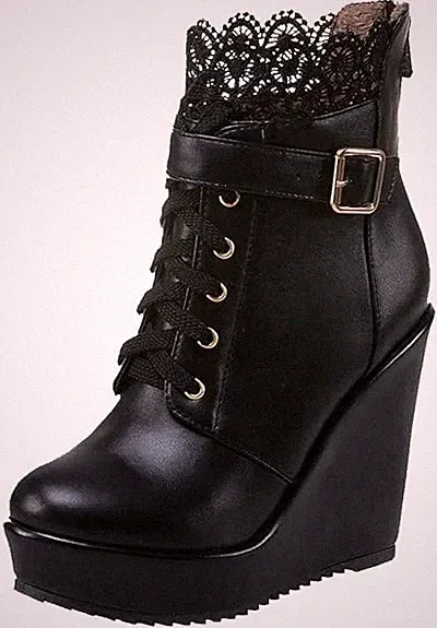 Damen Stiefeletten mit Keialbsatz High Heels Plateau Ankle Boots Schuhe