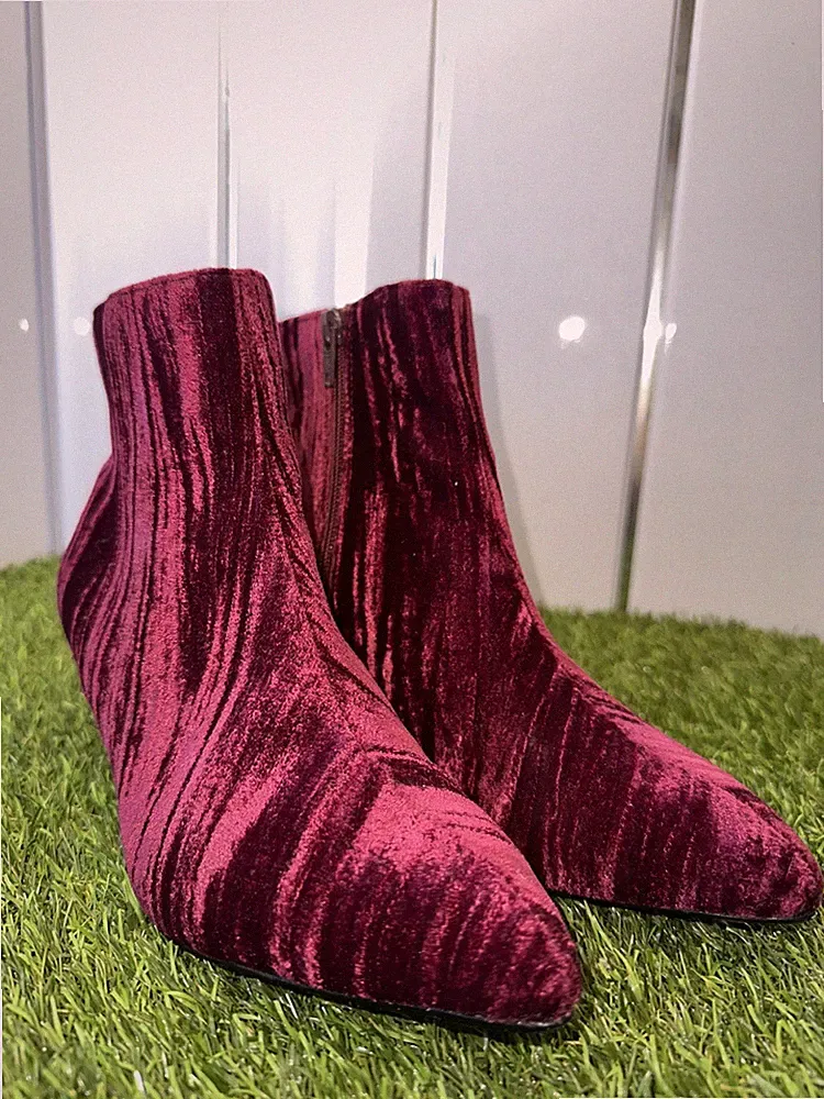 Damen-Stiefeletten Monsoon Mila mit Pfennigabsatz, Größe 5, luxuriöse Samtstruktur