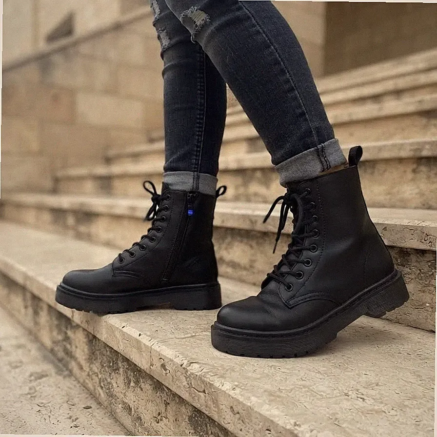 DAMEN STIEFELETTEN MT885 BIKER SCHWARZ SCHNÜRSTIEFELETTE UND REISSVERSCHLUSS