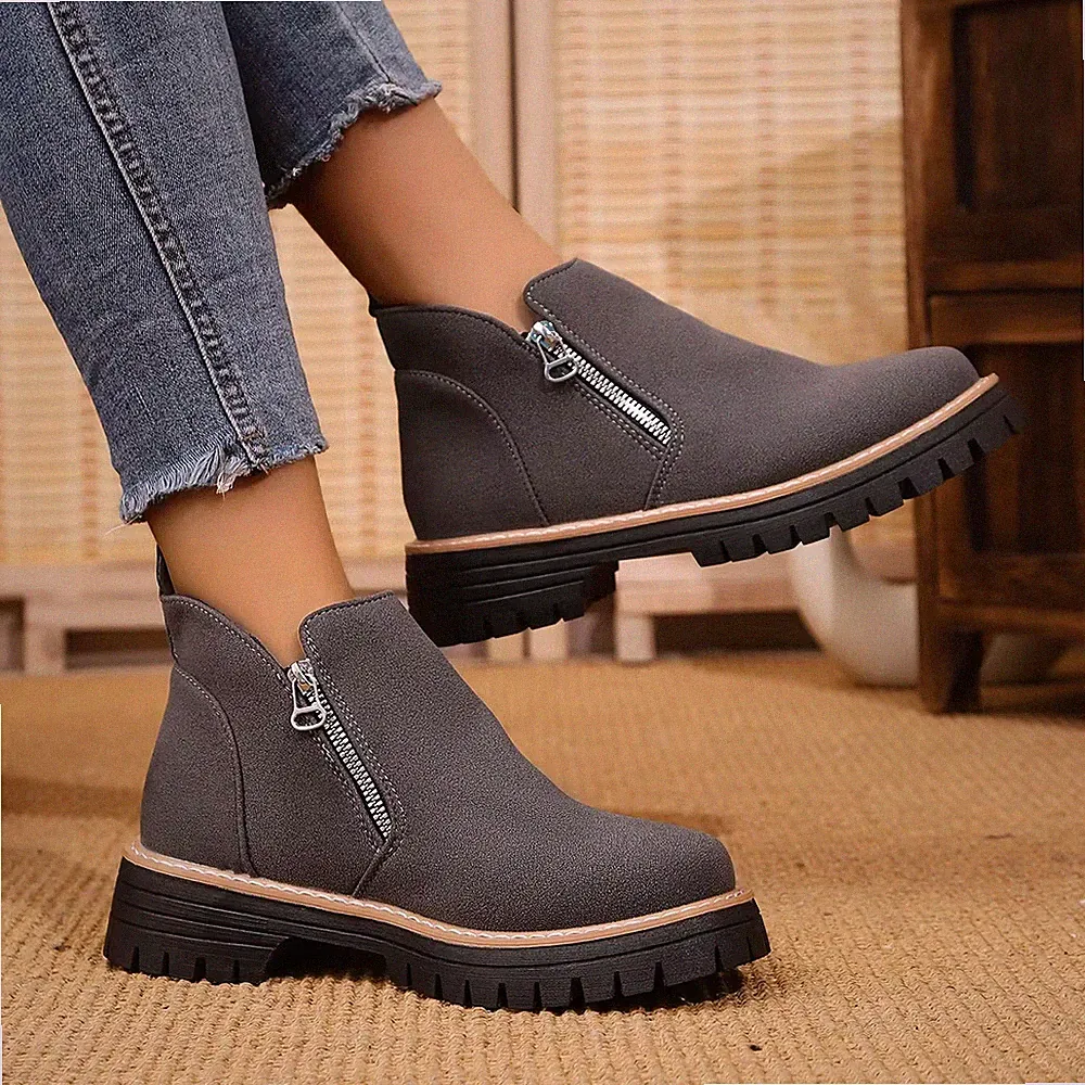 Damen Stiefeletten Plateau Boots Reißverschluss Rutschfest Bequem Modisch Schuhe