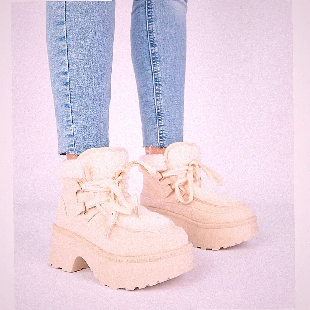 Damen Stiefeletten Plateau Stiefel Kunstfell Schnürung Wasserdicht Wildleder Stiefeletten