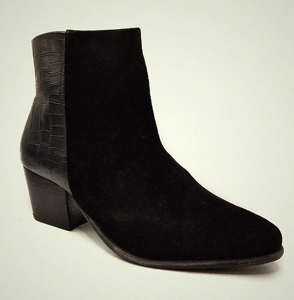 Damen-Stiefeletten Reißverschluss Echtleder weite Passform Absatz Damen-Chelsea-Schuhe Größe