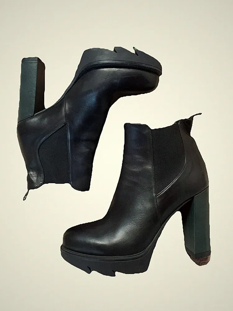 Damen Stiefeletten Schwarz Echtleder High Heel Bequem Plateau Chelsea Winter 40
