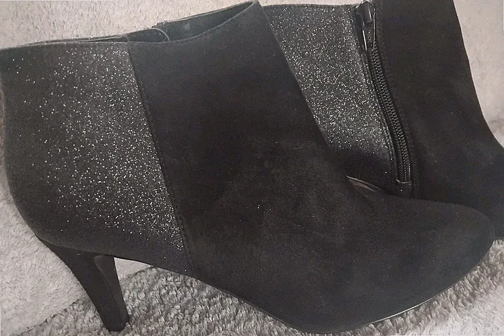 Damen Stiefeletten, schwarz mit Glitzer, Pumps, Größe 40, 1 x Getragen
