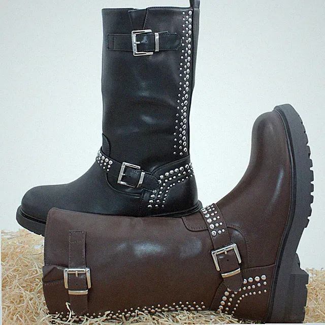 Damen Stiefeletten Stiefel Schuhe Biker Boots Nieten Bequem 0212