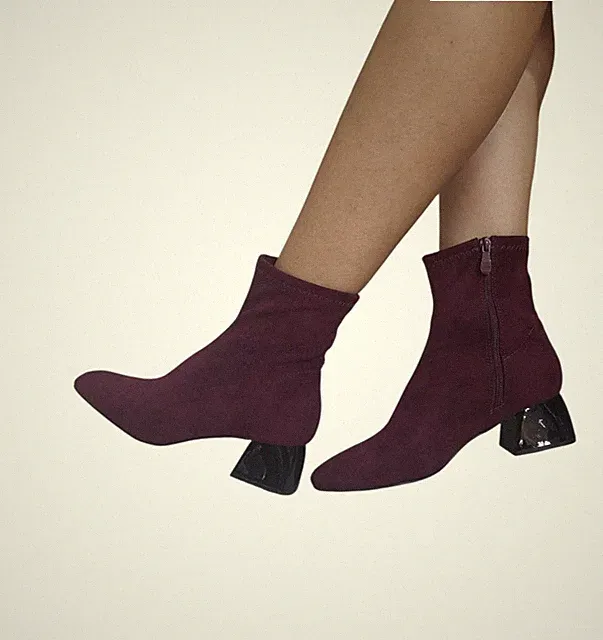 DAMEN STIEFELETTEN STRETCHSTOFF WINE 637 STIEFELETTEN MITTLERER ABSATZ