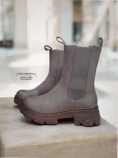 DAMEN STIEFELETTEN TAUPE MP308 BIKER STIEFELETTEN PLATFORM WINTER
