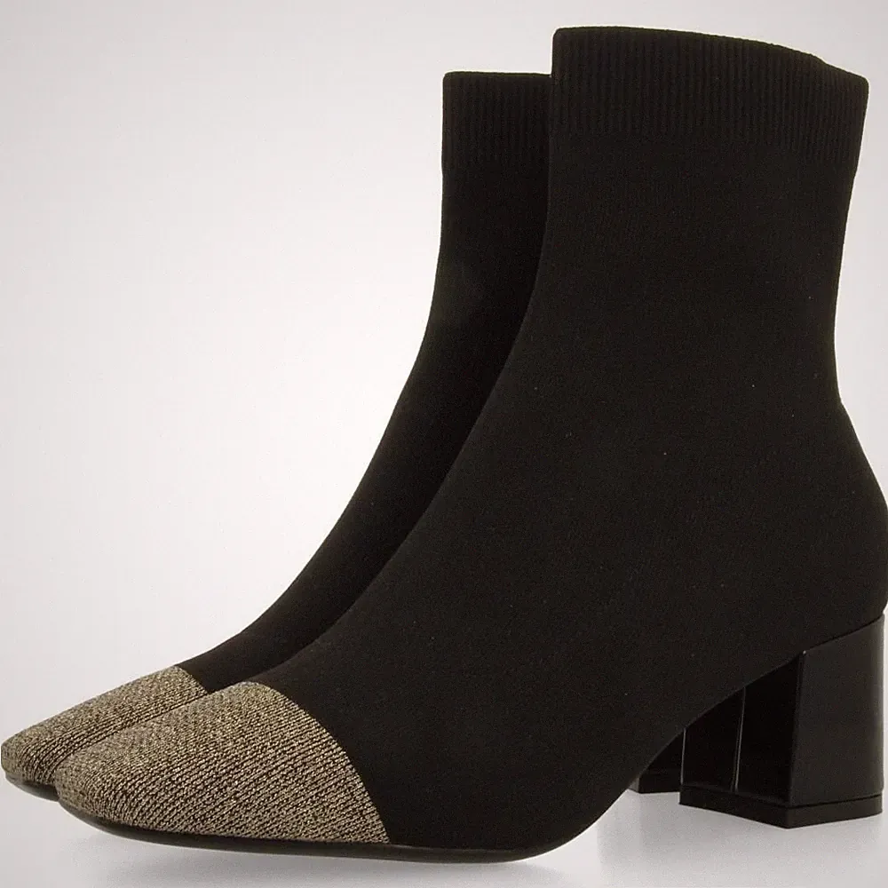 Damen Stretch Stiefeletten 39 38 schwarz und gold mittlerer Absatz 6 cm GIOSEPPO
