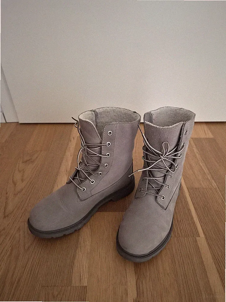 Damen Timberland Winterschuhe Schnürstiefel Ortholite Primaloft Leder grau 38,5