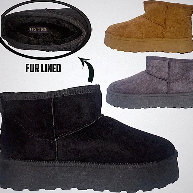 DAMEN WARME WINTER NUGG KUNSTFELL GEFÜTTERTE PLATEAU DAMEN GEMÜTLICHE STIEFELETTEN SCHUHE