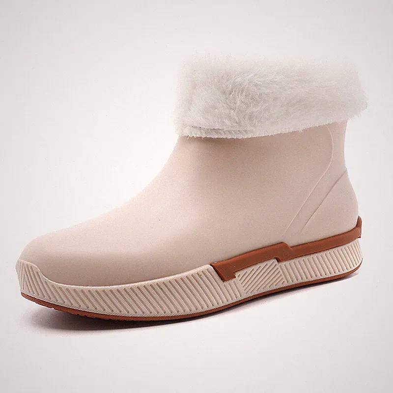 Damen Wasserdicht Regenstiefel Garten Stiefeletten Pelzgefüttert Gummistiefel