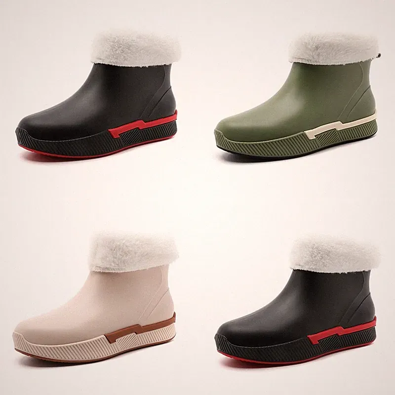 Damen Wasserdicht Regenstiefel Garten Stiefeletten Pelzgefüttert Gummistiefel