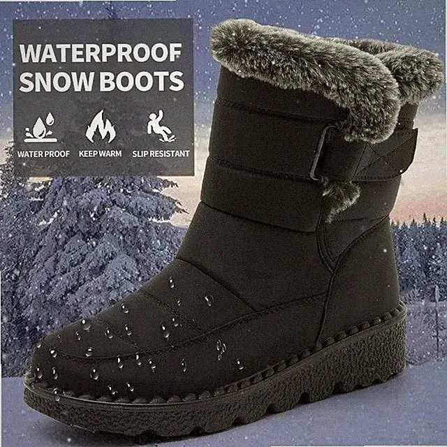 Damen wasserdichte Kunstfell Schneestiefel mit langem Plateau.