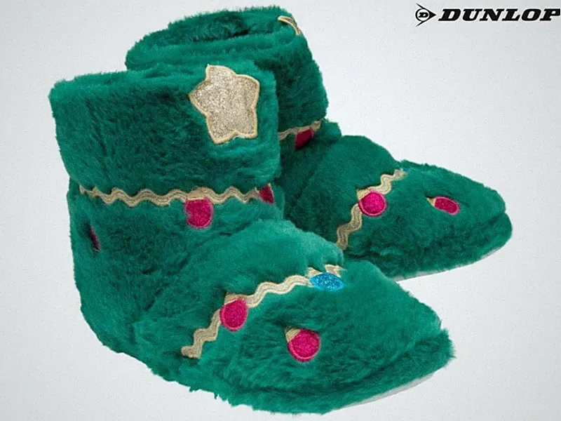 Damen Weihnachten Bootie Hausschuhe Weihnachtsbaum Kunstfell Fun Festlich Stiefel Grün
