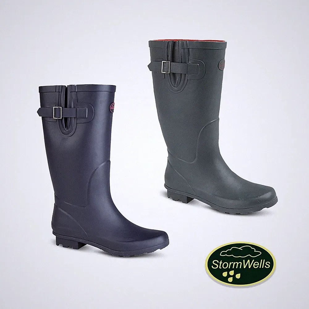 Damen Weite Gummistiefel Stormwells Zwickel Wasserdicht Regen Damen Schnalle
