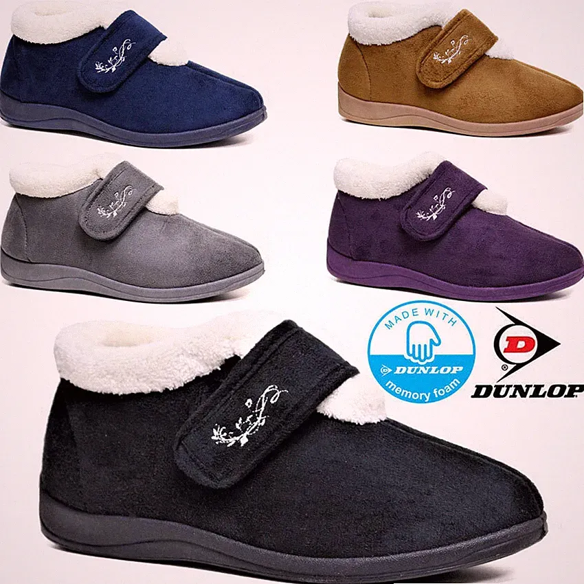 Damen Weite Passform Hausschuhe Memory Foam Dunlop Waschbar Diabetiker Orthopädische Stiefel