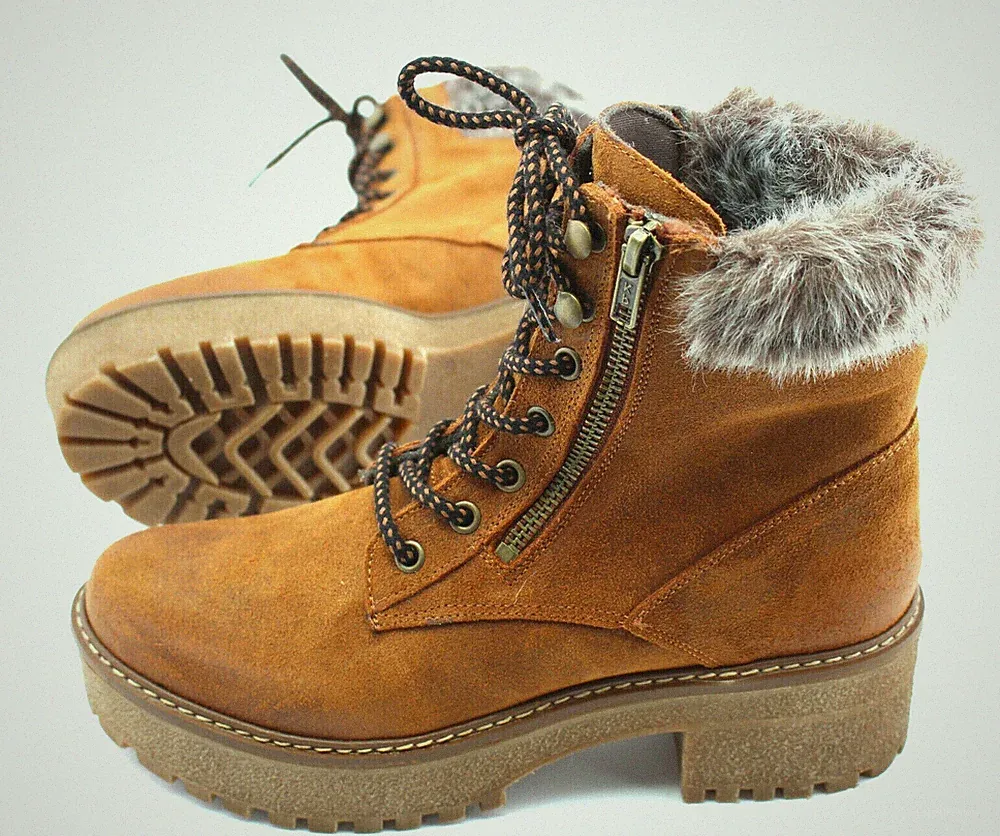 Damen Wild Leder Winter Stiefel braun Schlupfstiefel Gefüttert Halbstiefel EUR40