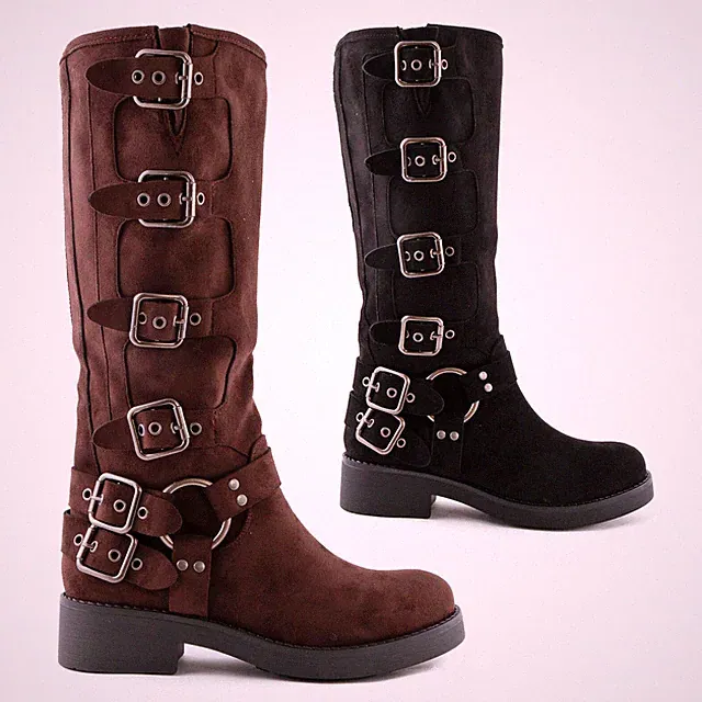 Damen Wildleder Stiefel Biker Biker Stiefeletten Schnallen TOOCOOL LQ-107