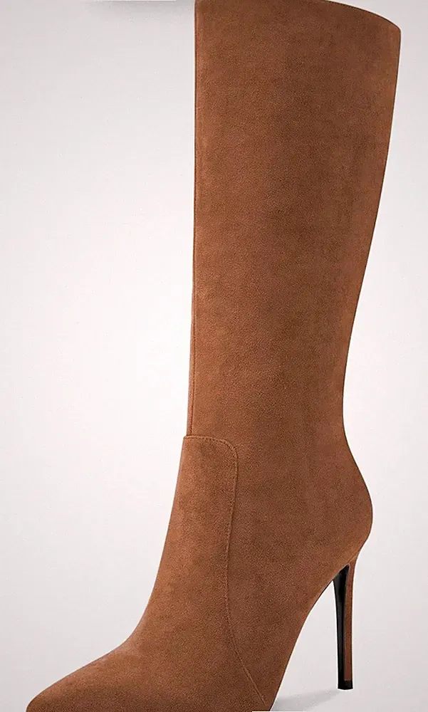 Damen Wildleder Stiefel Braun EU 39 wadenlang spitz Stiletto