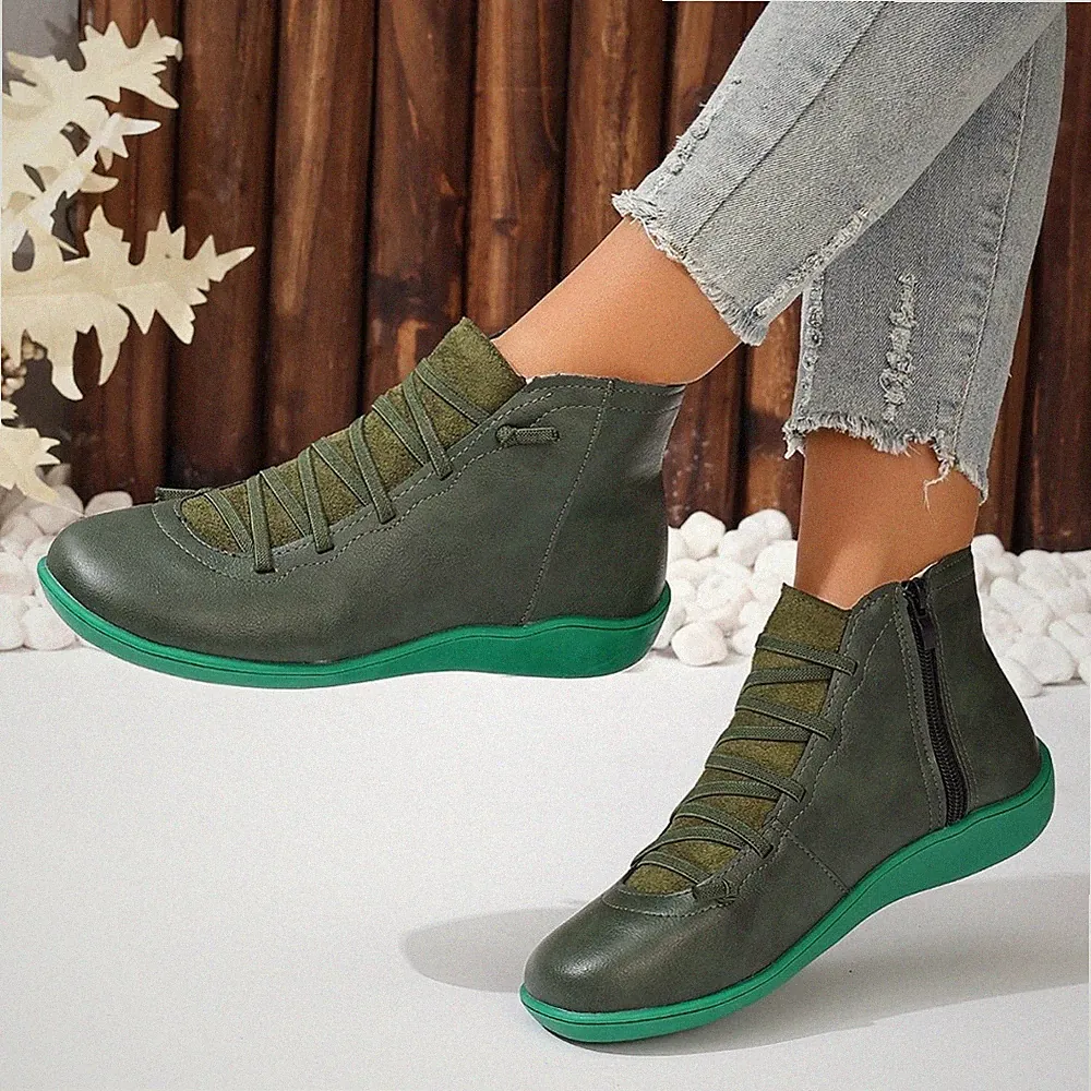 Damen Winter Schneeschuhe Flache Stiefeletten Vintage Boots Frauen Kurze Stiefel