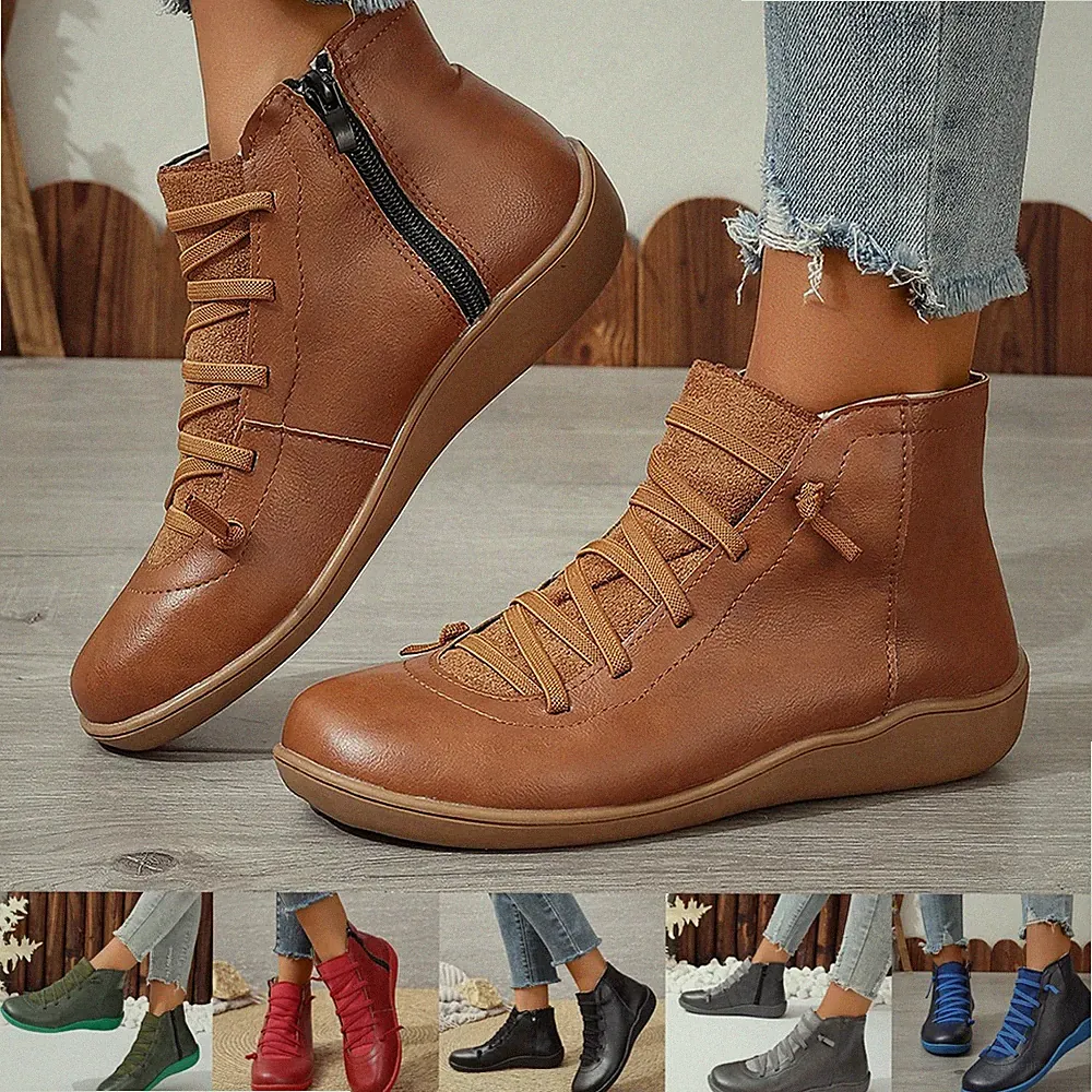 Damen Winter Schneeschuhe Flache Stiefeletten Vintage Boots Frauen Kurze Stiefel
