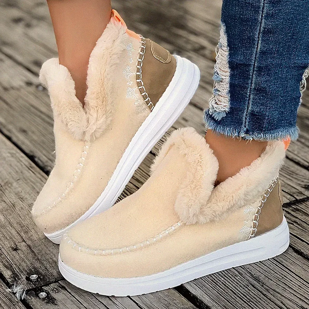 Damen Winter Stiefeletten Warm Gefüttert Plüsch Knöchelhoch Bequem Mode Schuhe
