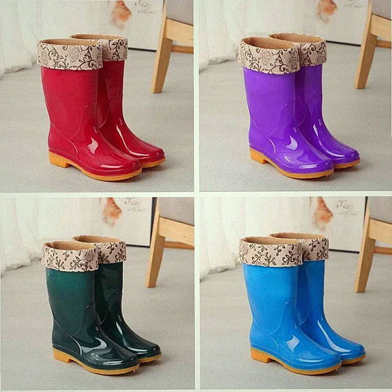 Damen Winter Wasserdicht Gummistiefel Regenstiefel Gefüttert Küchenschuhe Warm