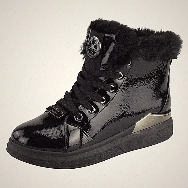 Damen Winterboots Lack Stiefeletten Gefüttert Freizeitschuhe Warm Stiefel 36-39