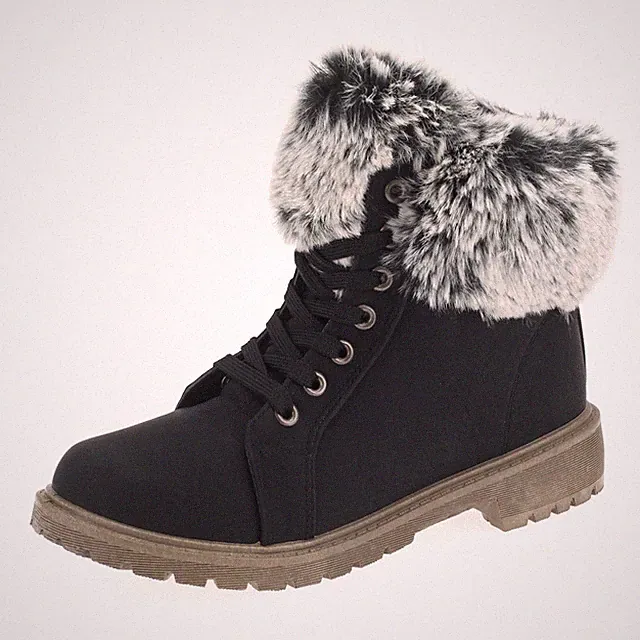 Damen Winterboots Stiefeletten Winterstiefel Schnürboots Gefüttert Warm Schwarz