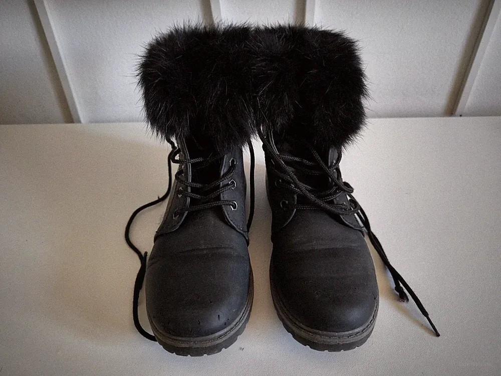 Damen Winterschuhe 37 schwarz mit Kunstfell/Pelz