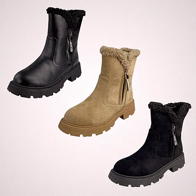Damen Winterstiefel Boots Gefüttert Warm Stiefeletten Leder Velour Optik 73766
