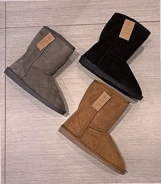 Damen Winterstiefel Ella Midi Lammfellimitat gefüttert Wildleder Vegan Friendly