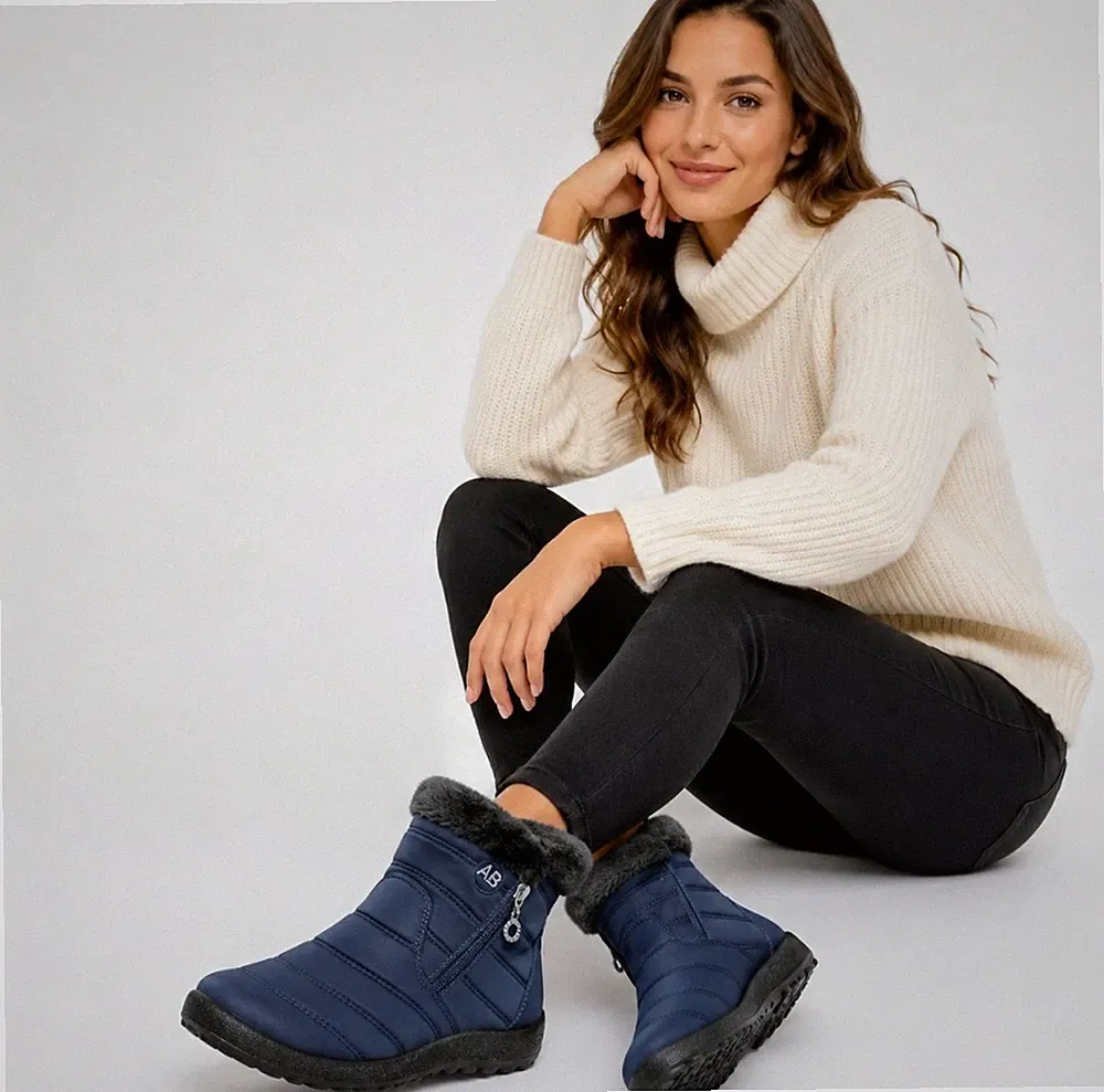 Damen Winterstiefel Gefüttert Blau Warm Schneestiefel Boots Reißverschluss 38