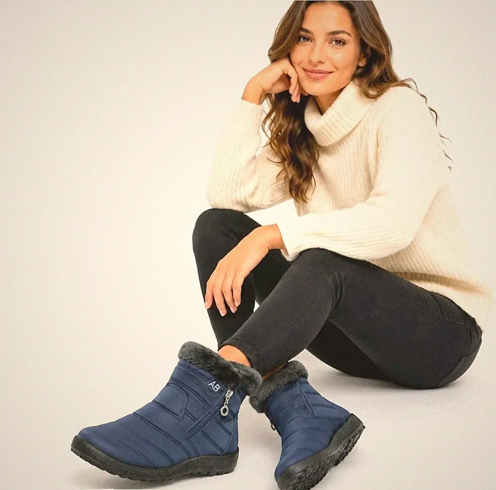 Damen Winterstiefel Gefüttert Blau Warm Schneestiefel Boots Reißverschluss 40