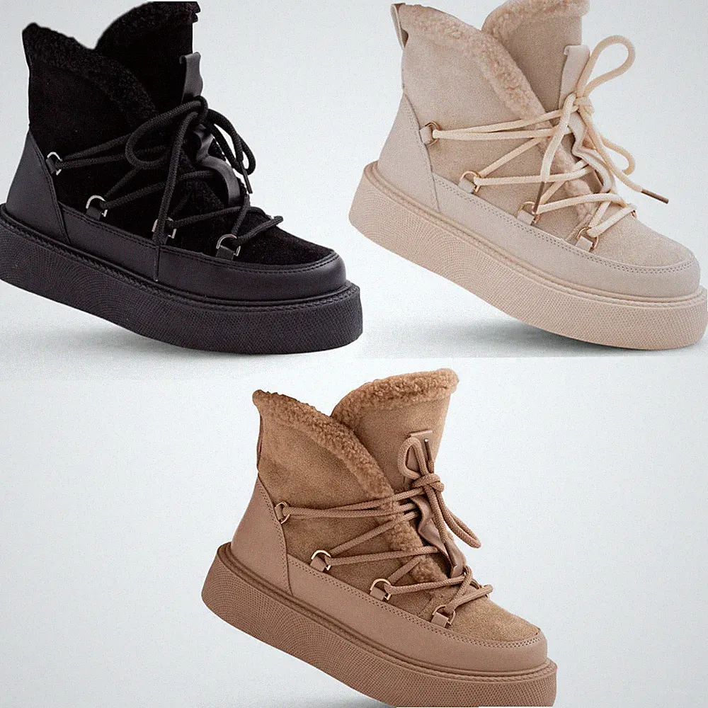 Damen Winterstiefel Isoliert Stiefeletten Winter Schneestiefel Fell Schnürboots