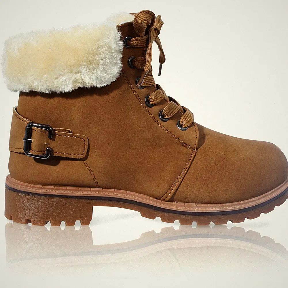 DAMEN-WINTERSTIEFELETTE MIT SCHNÜRKRAGEN UND FELLFUTTER UND SCHNEEWARM GRÖSSE 3-8 UK