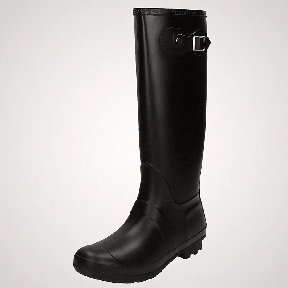 Damen X1166 Klassisch Lang PVC Gummistiefel Mit Dekorative Schnalle