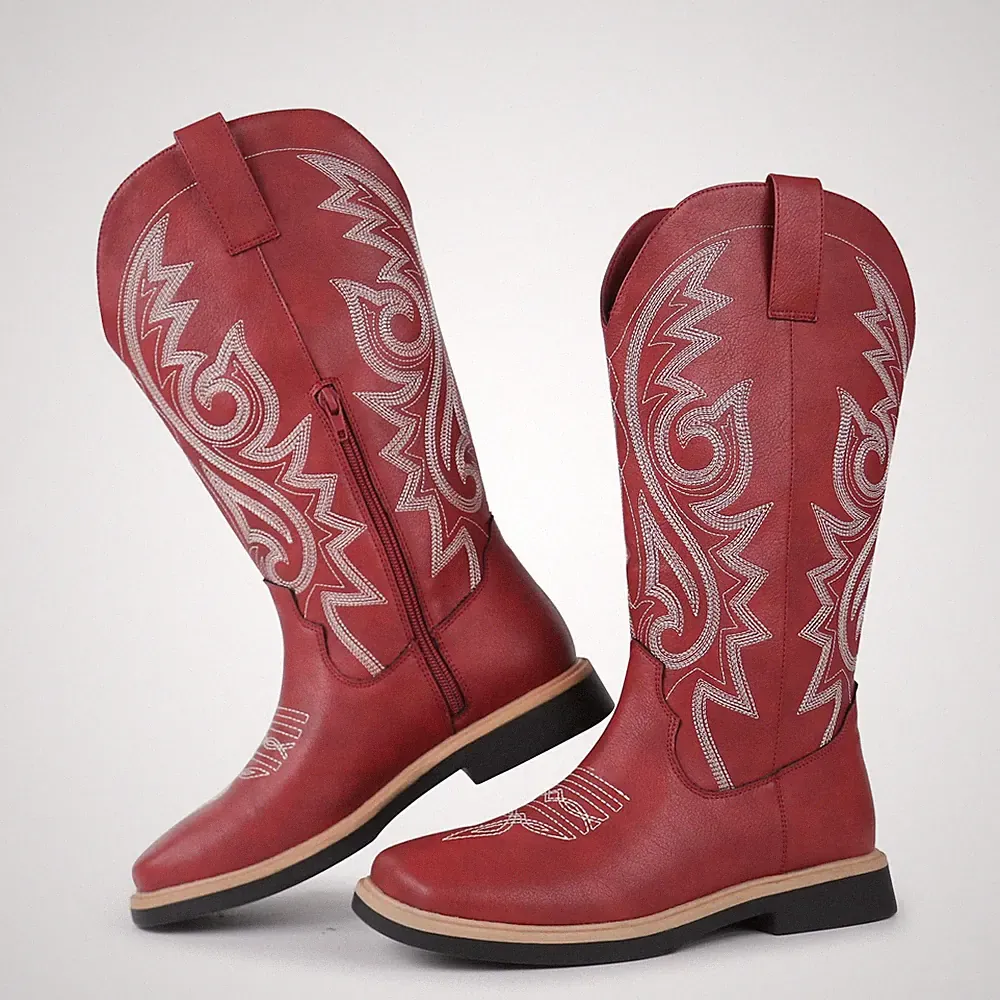 DamenCowboystiefel mit quadratischer Zehenpartie, seitlichem Reißverschluss,...