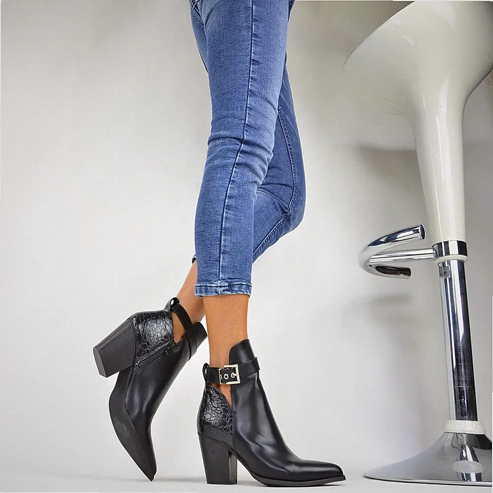 DAMENSCHUHE DESIGNER COWBOY-WESTERN-BOOTS ELEGANT SCHWARZ STIEFELETTEN