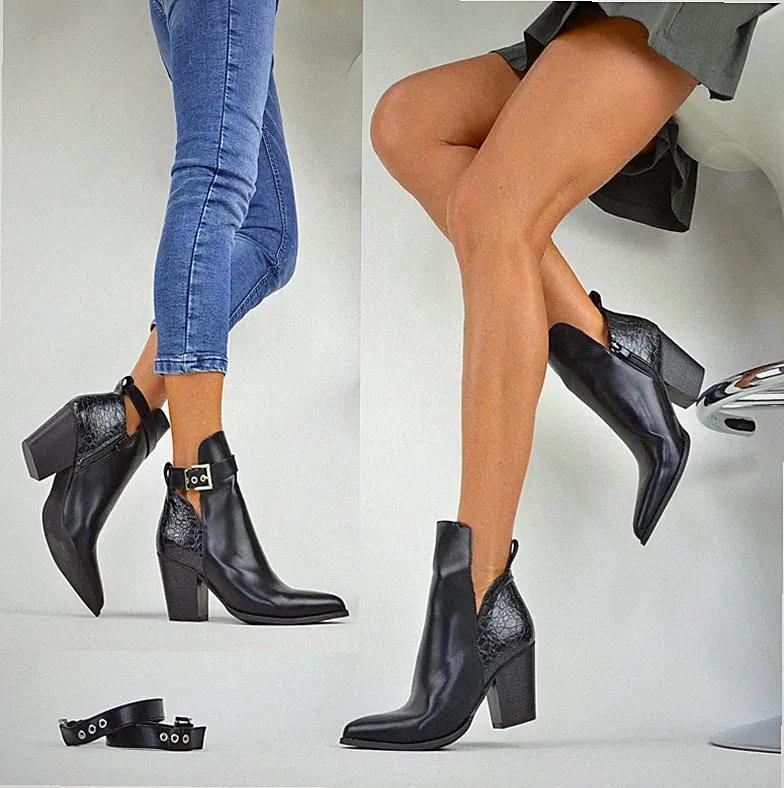 DAMENSCHUHE DESIGNER COWBOY-WESTERN-BOOTS ELEGANT STIEFELETTEN SCHWARZ