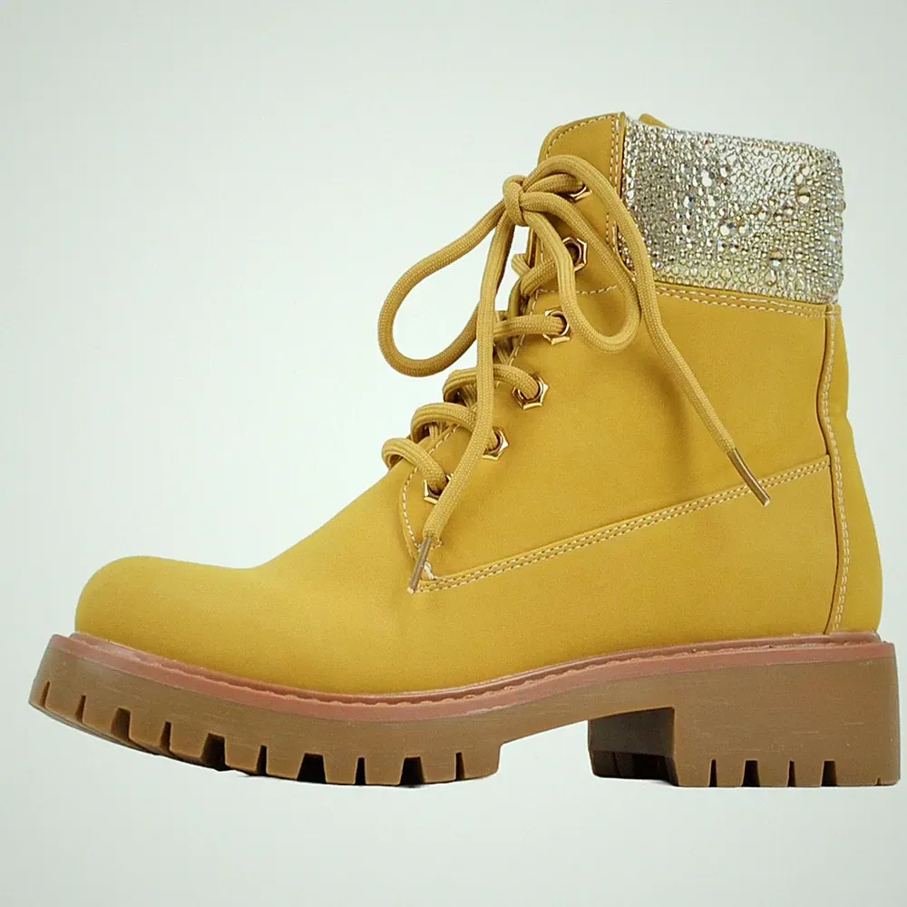 DAMENSCHUHE GLITZER STAR ROCK WORKER BOOTS OUTDOOR STIEFELETTEN SCHNÜRSENKEL