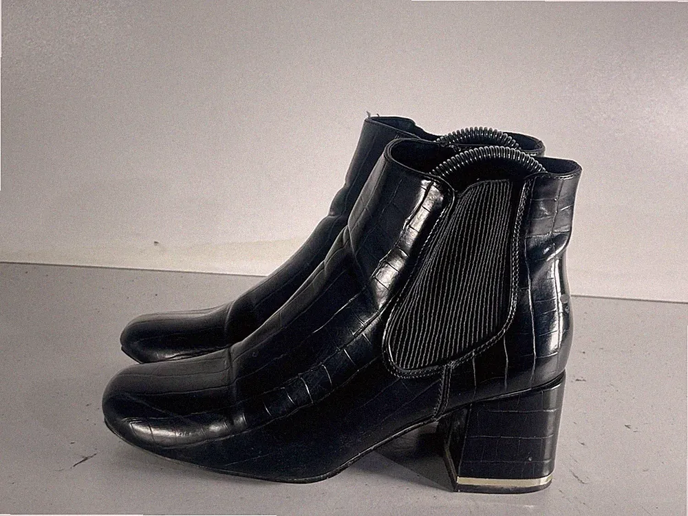Damenschuhe Größe 4 (37) gebraucht schwarz Krokoleder Reißverschluss & Gummizug Stiefeletten -A170
