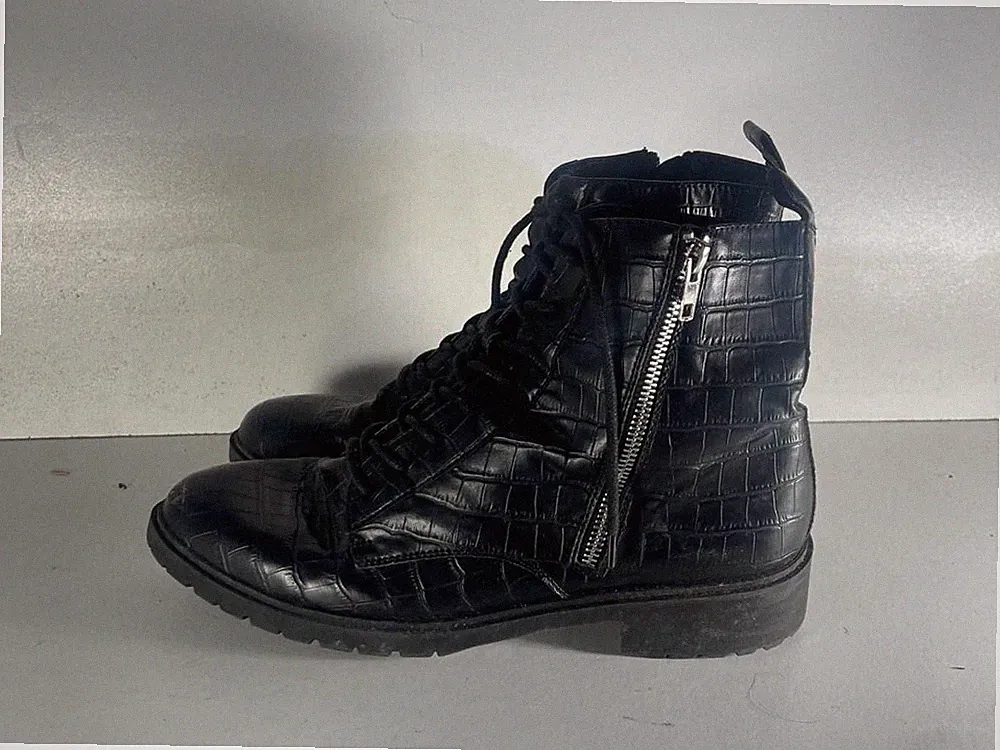 Damenschuhe Größe 8/42 gebraucht schwarz Kunstleder Stiefeletten -B9