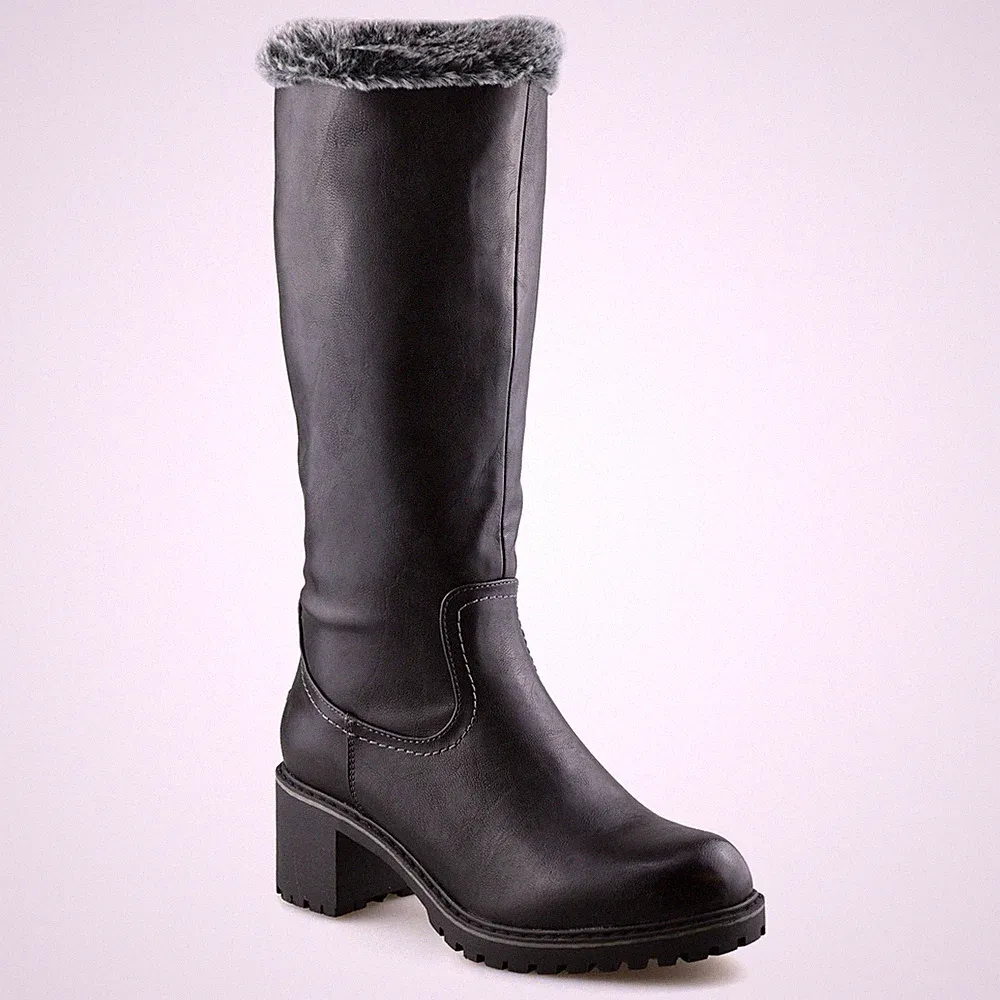 Damenschuhe halbhoher Blockabsatz Reißverschluss Winter Reiten Biker-Stiefel Größe