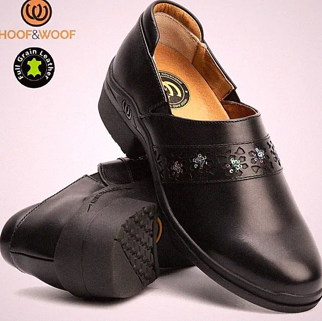 Damenschuhe Leder Paddock Reitsport Clog klassisch schwarz Absatz Freizeit Hof Größe